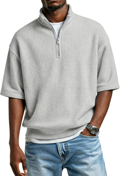 Waffle collar short sleeved shirt A09-699 - GIA MOI