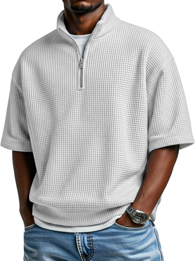 Waffle collar short sleeved shirt A09-699 - GIA MOI