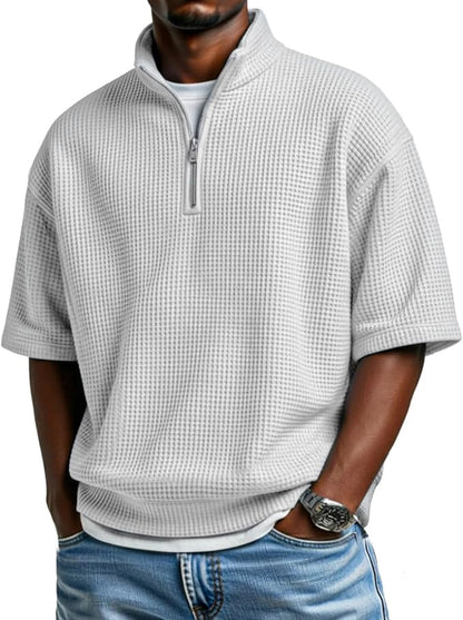 Waffle collar short sleeved shirt A09-699 - GIA MOI