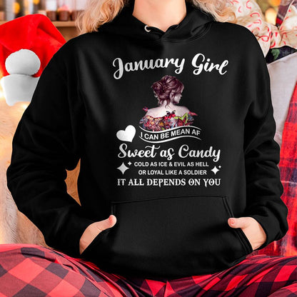January Girl T-Shirt – Sweet As Candy, Cold As Ice - Birthday Gift for Women - NGHL01 (SKU26T-01-38-01)
