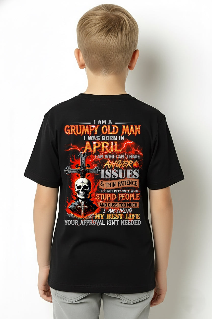 APRIL - GRUMPY OLD MAN T-SHIRT - FUNNY SKULL ANGER ISSUES TEE - PERFECT GIFT FOR MEN NGHL04 / male (SKU12-319-04)