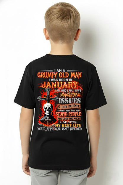 JANUARY - GRUMPY OLD MAN T-SHIRT - FUNNY SKULL ANGER ISSUES TEE - PERFECT GIFT FOR MEN NGHL01 / male (SKU12-319-01)