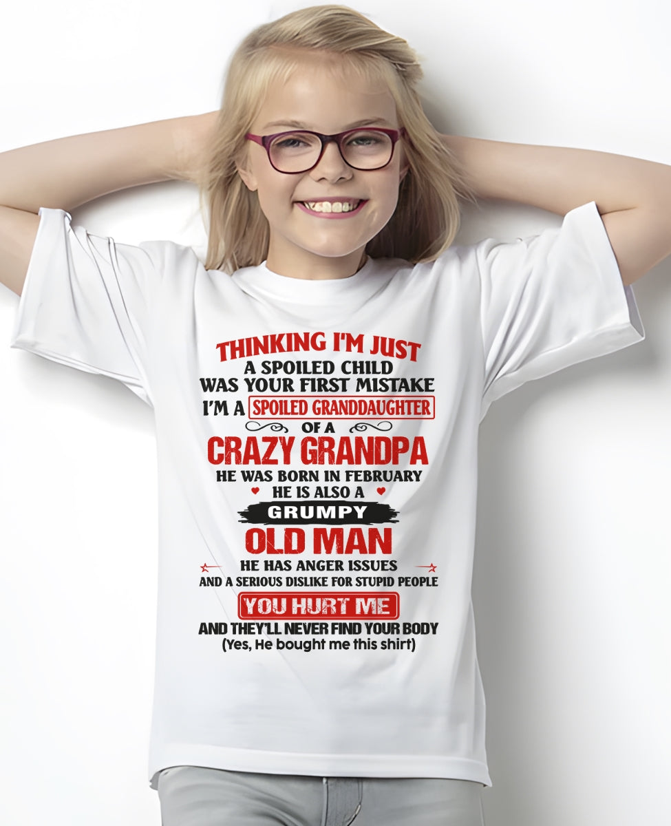 Spoiled Granddaughter of a Crazy Grandpa Shirt – Birthday Gift from February Grandpa / Man - NGHL02 (SKU12-200-02)