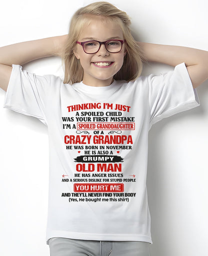 Spoiled Granddaughter of a Crazy Grandpa Shirt – Birthday Gift from November Grandpa / Man - NGHL11 (SKU12-200-11)