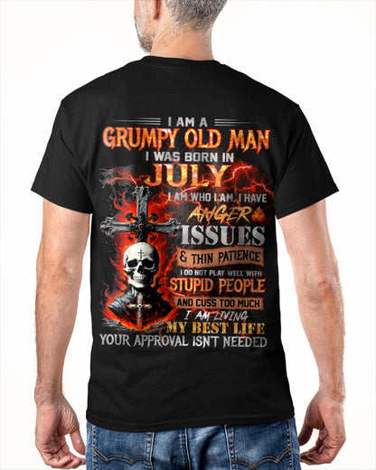 JULY - GRUMPY OLD MAN T-SHIRT - FUNNY SKULL ANGER ISSUES TEE - PERFECT GIFT FOR MEN NGHL07 / male (SKU12-319-07)