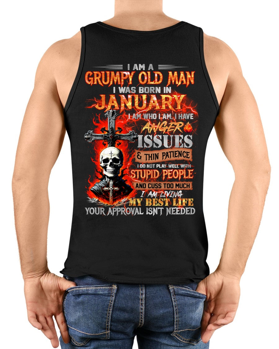 JANUARY - GRUMPY OLD MAN T-SHIRT - FUNNY SKULL ANGER ISSUES TEE - PERFECT GIFT FOR MEN NGHL01 / male (SKU12-319-01)