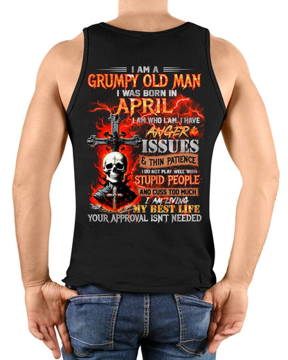 APRIL - GRUMPY OLD MAN T-SHIRT - FUNNY SKULL ANGER ISSUES TEE - PERFECT GIFT FOR MEN NGHL04 / male (SKU12-319-04)