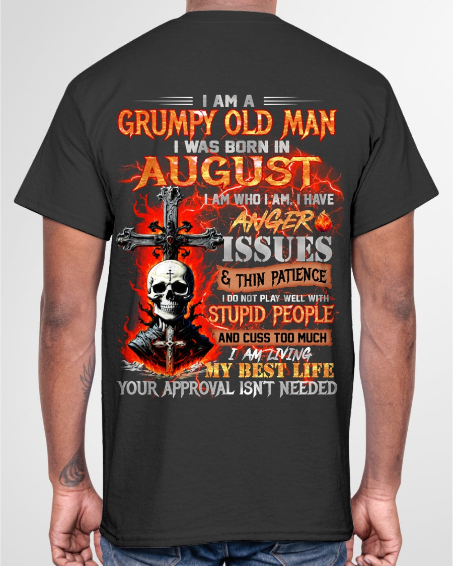 AUGUST - GRUMPY OLD MAN T-SHIRT - FUNNY SKULL ANGER ISSUES TEE - PERFECT GIFT FOR MEN NGHL08 / male (SKU12-319-08)