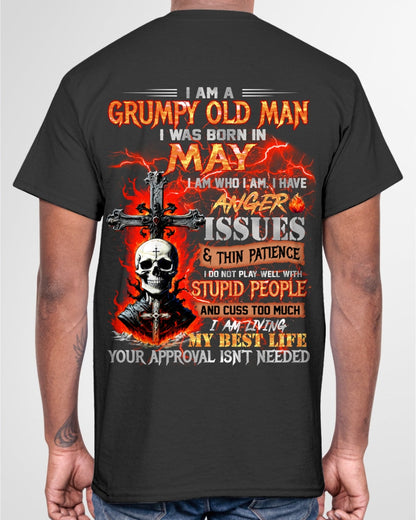 MAY - GRUMPY OLD MAN T-SHIRT - FUNNY SKULL ANGER ISSUES TEE - PERFECT GIFT FOR MEN NGHL05 / male (SKU12-319-05)