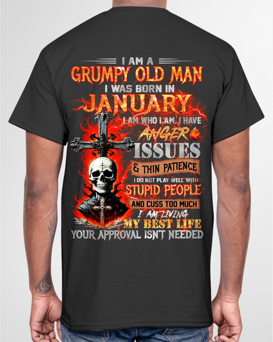 JANUARY - GRUMPY OLD MAN T-SHIRT - FUNNY SKULL ANGER ISSUES TEE - PERFECT GIFT FOR MEN NGHL01 / male (SKU12-319-01)