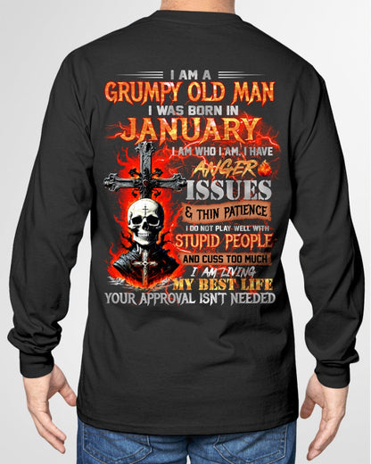 JANUARY - GRUMPY OLD MAN T-SHIRT - FUNNY SKULL ANGER ISSUES TEE - PERFECT GIFT FOR MEN NGHL01 / male (SKU12-319-01)