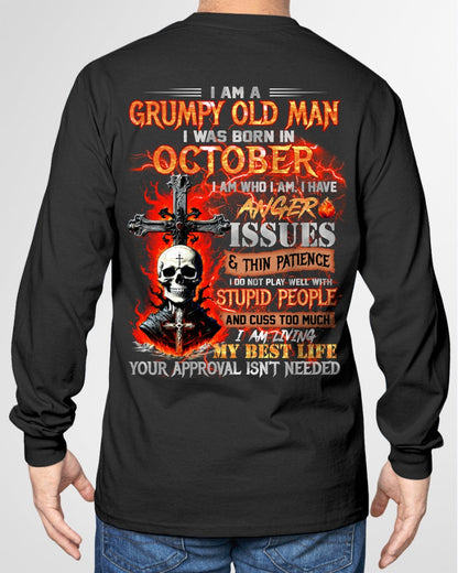 OCTOBER - GRUMPY OLD MAN T-SHIRT - FUNNY SKULL ANGER ISSUES TEE - PERFECT GIFT FOR MEN NGHL10 / male (SKU12-319-10)