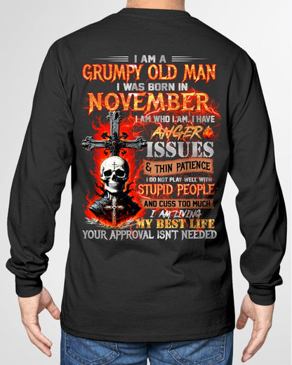 NOVEMBER - GRUMPY OLD MAN T-SHIRT - FUNNY SKULL ANGER ISSUES TEE - PERFECT GIFT FOR MEN NGHL11 / male (SKU12-319-11)