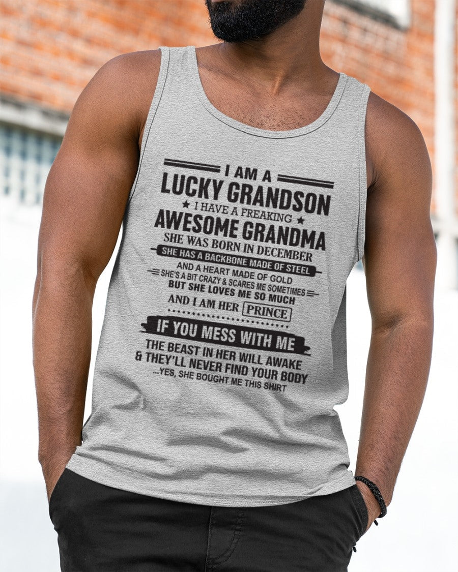 I Am A Lucky Grandson T-Shirt – Birthday Gift From December Grandma / Woman - NGHL12 (SKU11-29-12)