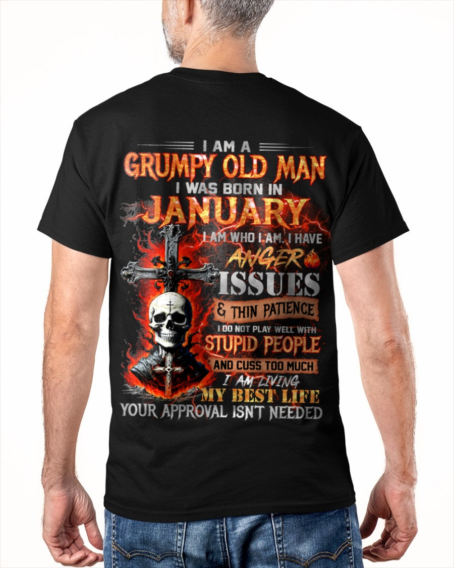 JANUARY - GRUMPY OLD MAN T-SHIRT - FUNNY SKULL ANGER ISSUES TEE - PERFECT GIFT FOR MEN NGHL01 / male (SKU12-319-01)