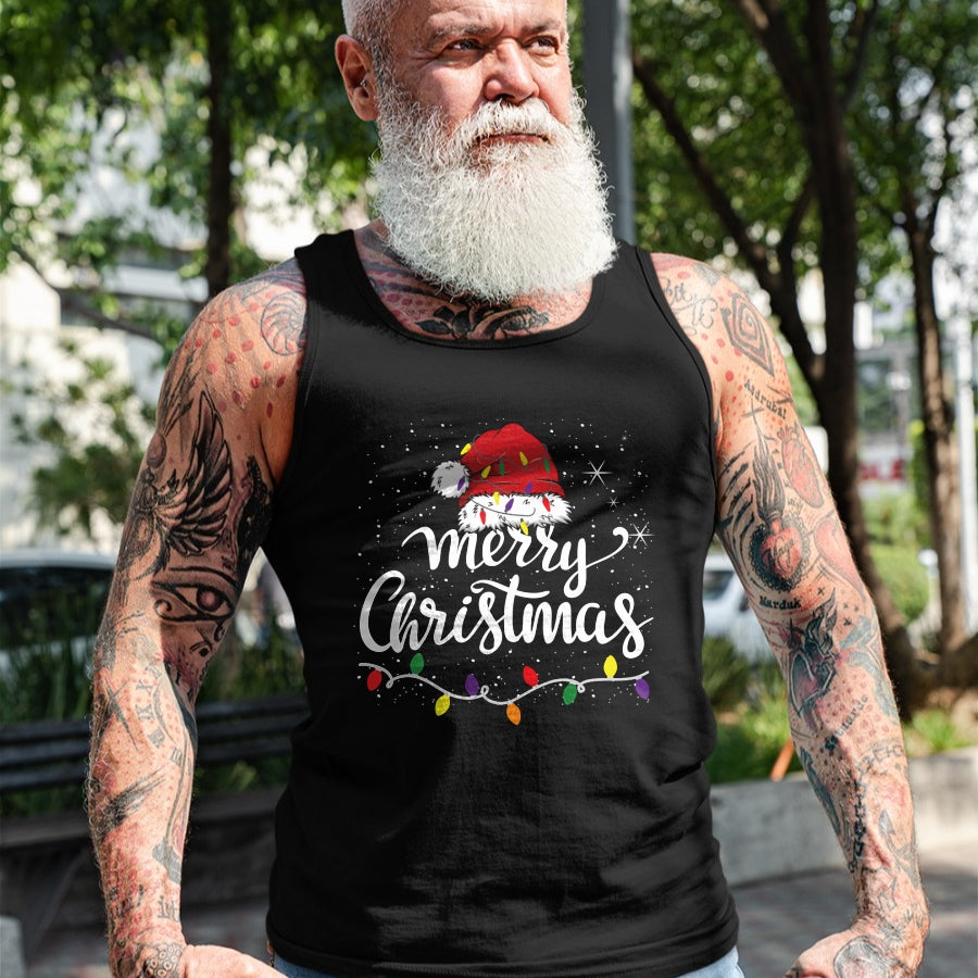 Merry Christmas Lights Red Santa Hat Xmas Family Men Women Pullover - Christmas Unisex T-Shirt/Hoodie/Sweatshirt - NGHL00