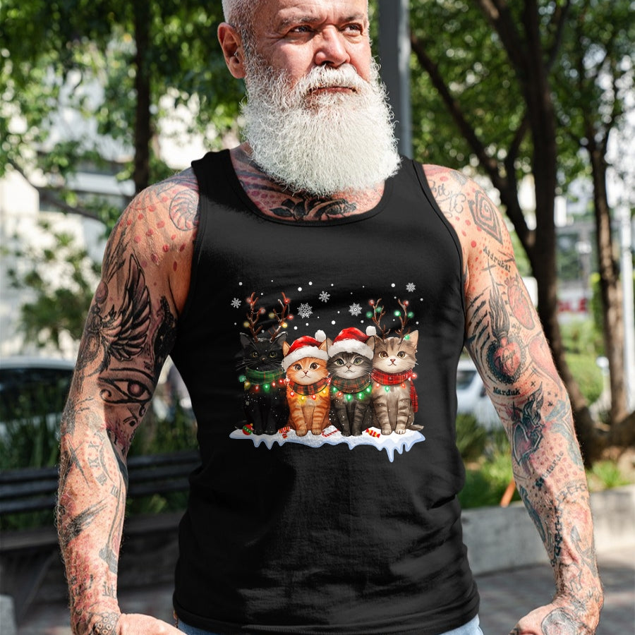 Cat Christmas Light Reindeer Santa Christmas Cat Lover T-Shirt - Christmas Unisex T-Shirt/Hoodie/Sweatshirt - NGHL00