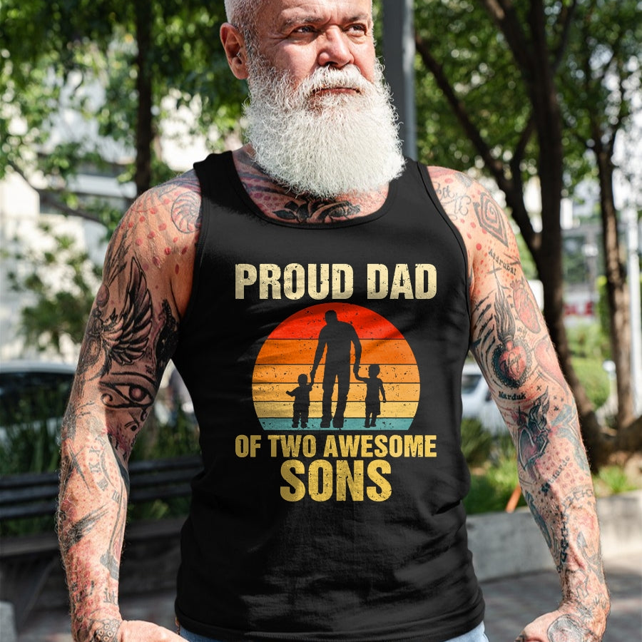 Proud Dad Of Two Awesome Sons Dad of 2 Two Boys Best Father T-Shirt - Gift From Dad Unisex T-Shirt/Hoodie - NGHL00 (SKUT-2310EMAILDS-43)