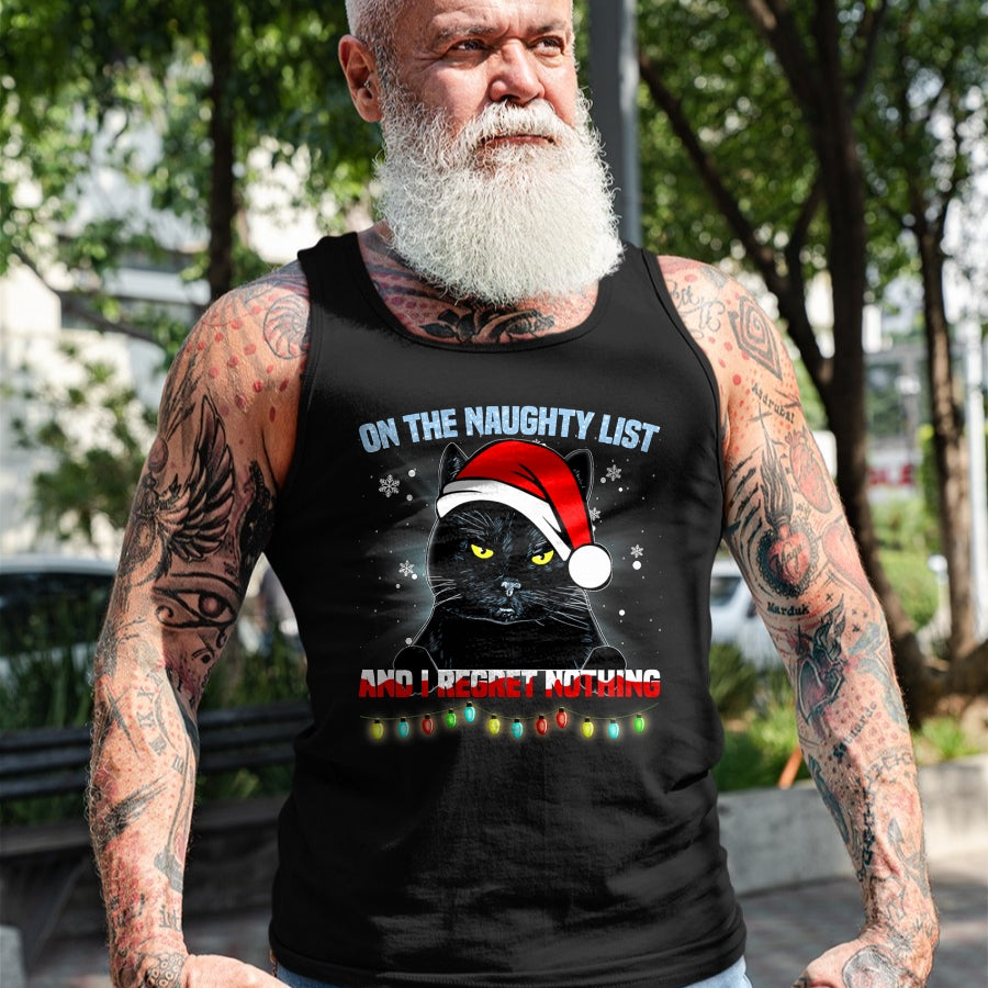 On The Naughty List And I Regret Nothing Cat Christmas T-Shirt - Christmas Unisex T-Shirt/Hoodie/Sweatshirt - NGHL00