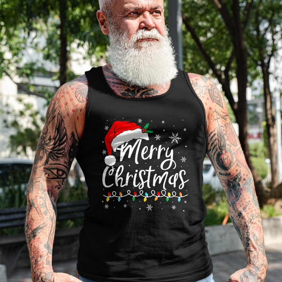 Merry Christmas Lights Santa Hat Xmas Family Matching Pajama T-Shirt - Christmas Unisex T-Shirt/Hoodie/Sweatshirt - NGHL00