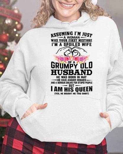 May - Spoiled Wife T-Shirt – Grumpy Old Husband Funny Tee - Perfect Gift From Husband - NGHL05 (SKU11-101-05)