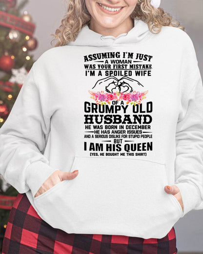 December - Spoiled Wife T-Shirt – Grumpy Old Husband Funny Tee - Perfect Gift From Husband - NGHL12 (SKU11-101-12)