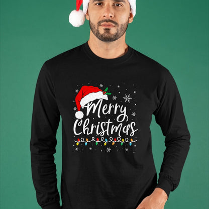 Merry Christmas Lights Santa Hat Xmas Family Matching Pajama T-Shirt - Christmas Unisex T-Shirt/Hoodie/Sweatshirt - NGHL00