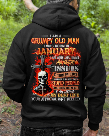 JANUARY - GRUMPY OLD MAN T-SHIRT - FUNNY SKULL ANGER ISSUES TEE - PERFECT GIFT FOR MEN NGHL01 / male (SKU12-319-01)
