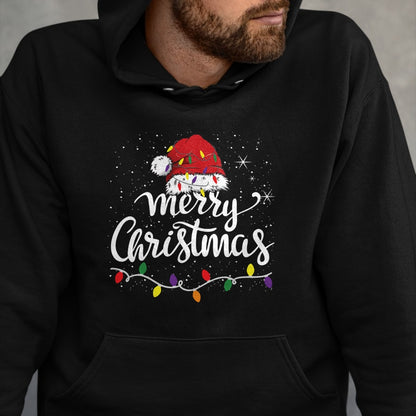 Merry Christmas Lights Red Santa Hat Xmas Family Men Women Pullover - Christmas Unisex T-Shirt/Hoodie/Sweatshirt - NGHL00