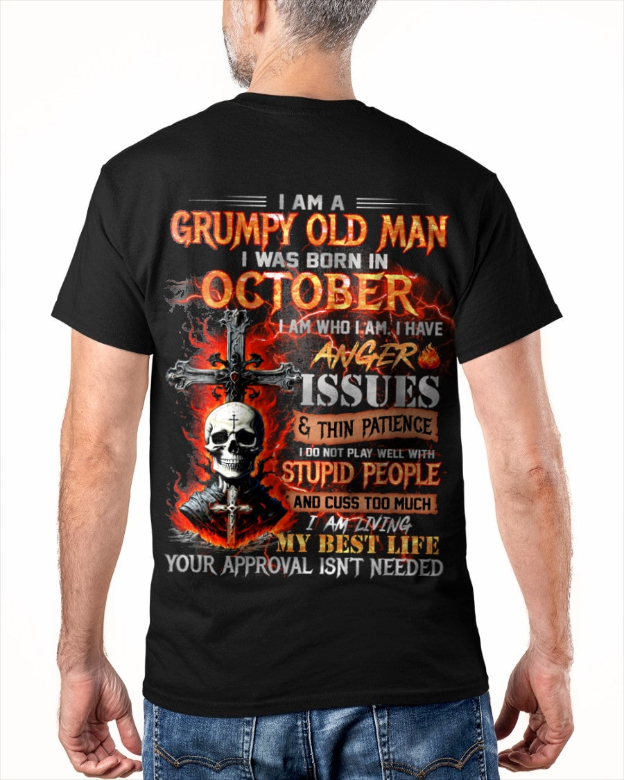 OCTOBER - GRUMPY OLD MAN T-SHIRT - FUNNY SKULL ANGER ISSUES TEE - PERFECT GIFT FOR MEN NGHL10 / male (SKU12-319-10)