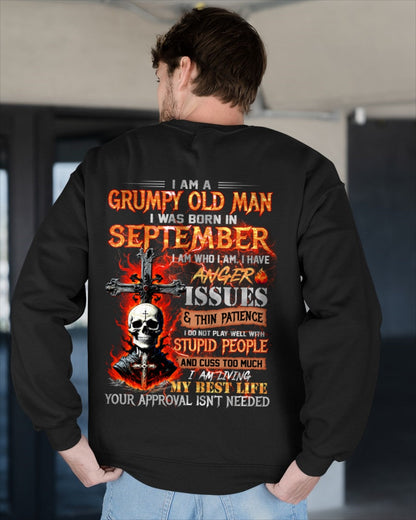 SEPTEMBER - GRUMPY OLD MAN T-SHIRT - FUNNY SKULL ANGER ISSUES TEE - PERFECT GIFT FOR MEN NGHL09 / male (SKU12-319-09)