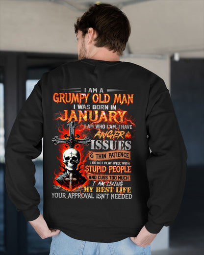 JANUARY - GRUMPY OLD MAN T-SHIRT - FUNNY SKULL ANGER ISSUES TEE - PERFECT GIFT FOR MEN NGHL01 / male (SKU12-319-01)