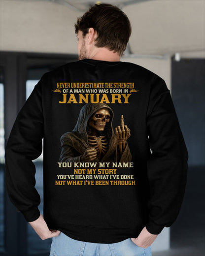 JANUARY - NEVER UNDERESTIMATE - BIRTHDAY T-SHIRT FOR MEN - NGHL01 (SKU26T-01-06-01)