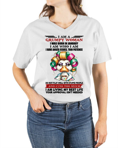 JANUARY - GRUMPY WOMAN - BIRTHDAY SHIRT FOR WOMEN - NGHL01 (SKU26T-01-22-01)