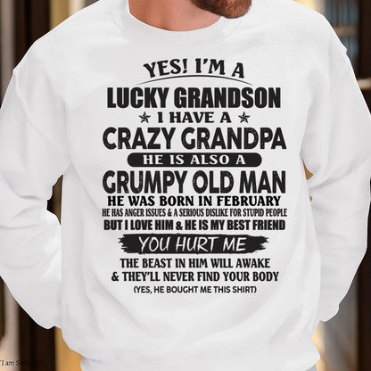 FEBRUARY - LUCKY GRANDSON OF CRAZY GRANDPA -  PERFECT GIFT FROM GRANDPA - NGHL02 (SKU12-145-02)