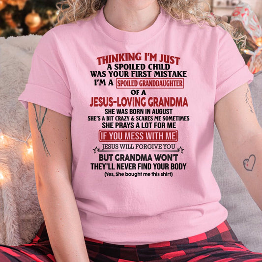 Christian Girl Shirt – Spoiled by Grandma August Edition – From Grandma to Granddaughter NGHL08 (SKU07-181-08)