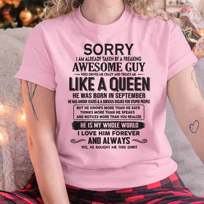 September - Sorry I am already taken by a freaking awesome guy - Gift for Wife From Husband - NGHL09 (SKU08-25-09)