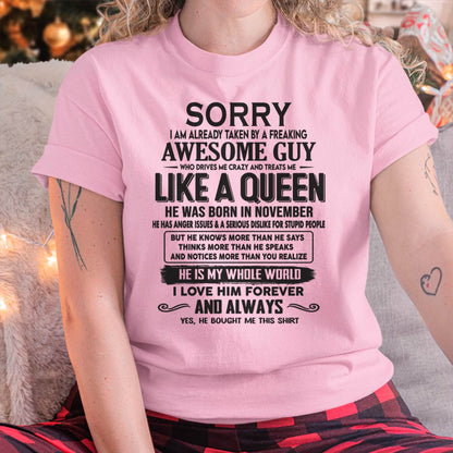 November - Sorry I am already taken by a freaking awesome guy - Gift for Wife From Husband - NGHL11 (SKU08-25-11)