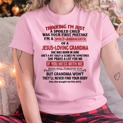 Christian Girl Shirt – Spoiled by Grandma June Edition – From Grandma to Granddaughter NGHL06 (SKU07-181-06)