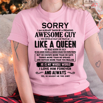 July - Sorry I am already taken by a freaking awesome guy - Gift for Wife From Husband - NGHL07 (SKU-SRG-07)