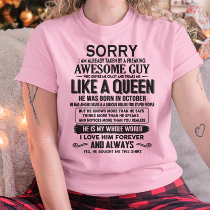 October - Sorry I am already taken by a freaking awesome guy - Gift for Wife From Husband - NGHL10 (SKU08-25-10)