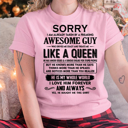 Sorry I am already taken by a freaking awesome guy - Gift for Wife From Husband - NGHL00 (SKU-SRG-00)