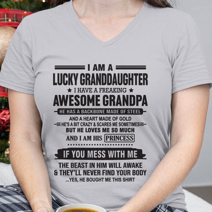 I Am A Lucky Granddaughter T-Shirt – Birthday Gift From Grandpa / Man - NGHL00 (SKU11-122-00)