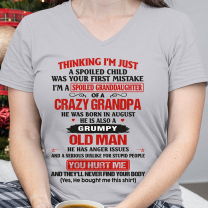 Spoiled Granddaughter of a Crazy Grandpa Shirt – Birthday Gift from August Grandpa / Man - NGHL08 (SKU12-200-08)